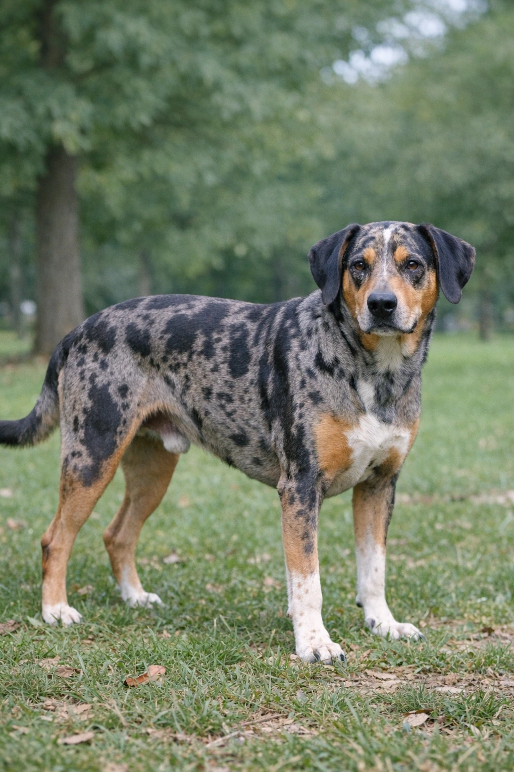 American Leopard Hound in a park