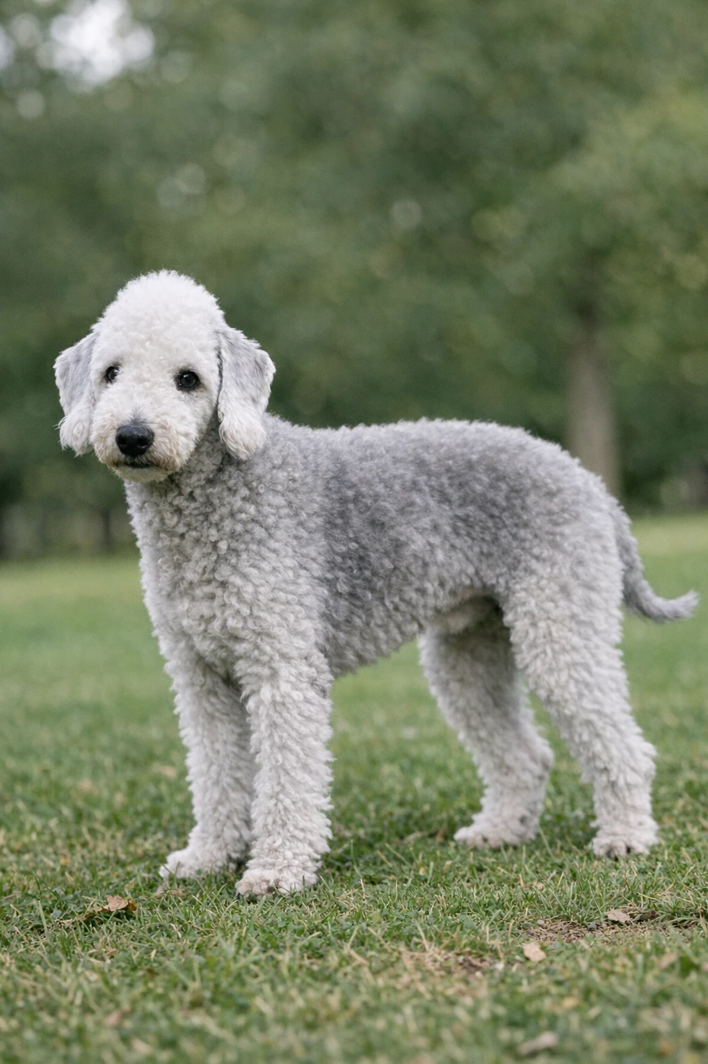 Bedlington Terrier in a park