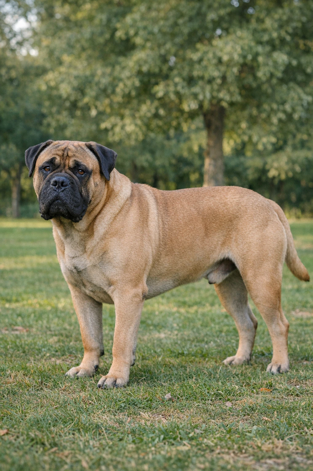Bullmastiff in a park