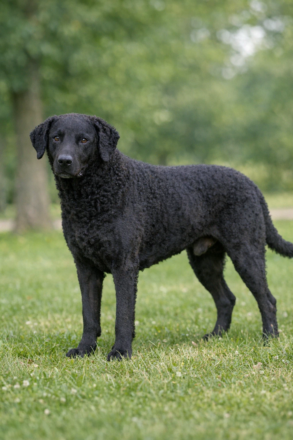 Curly-Coated Retriever in a park