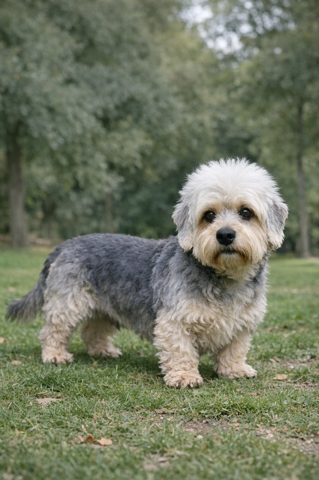 Dandie Dinmont Terrier in a park