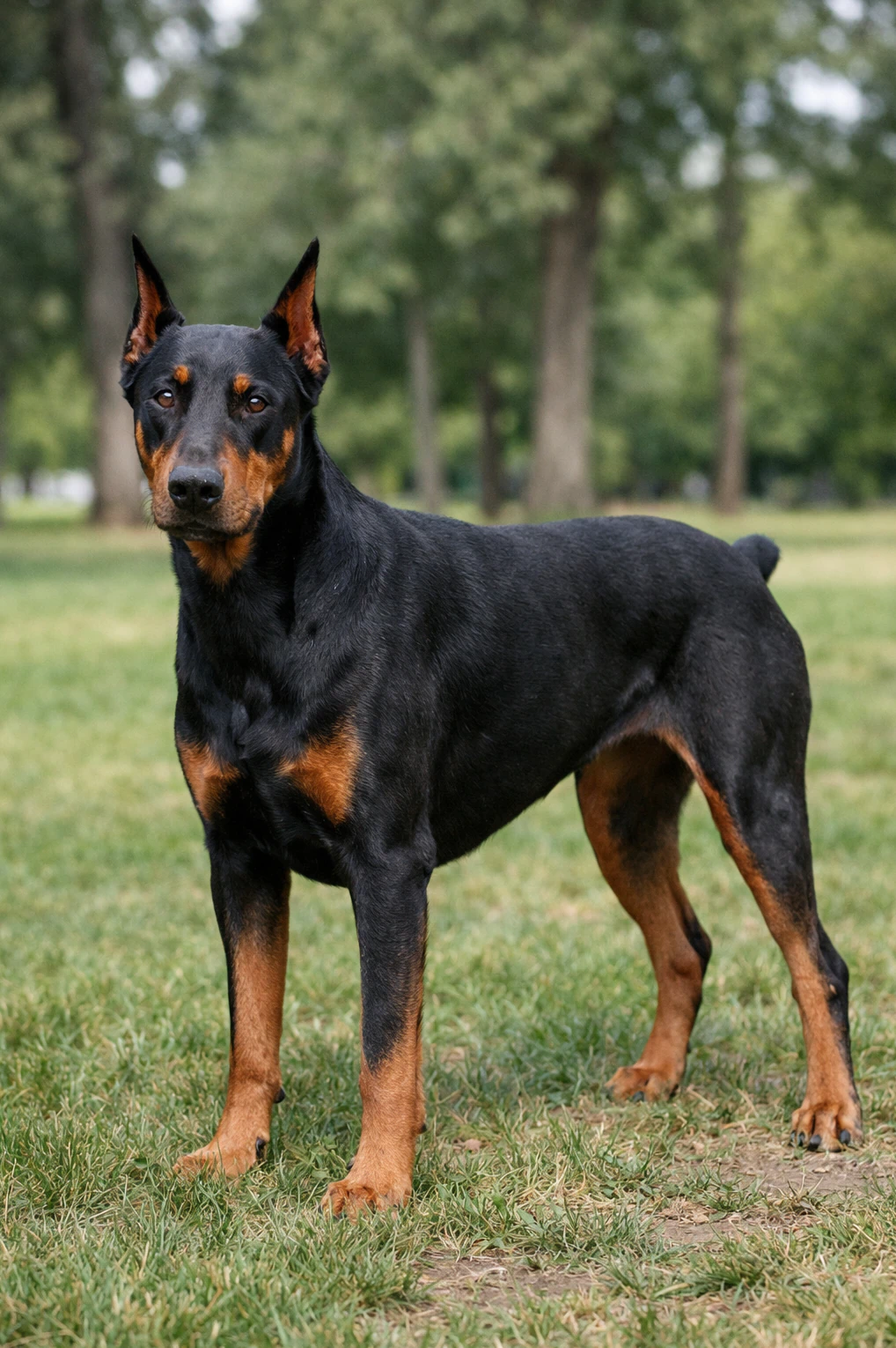 Doberman Pinscher in a park