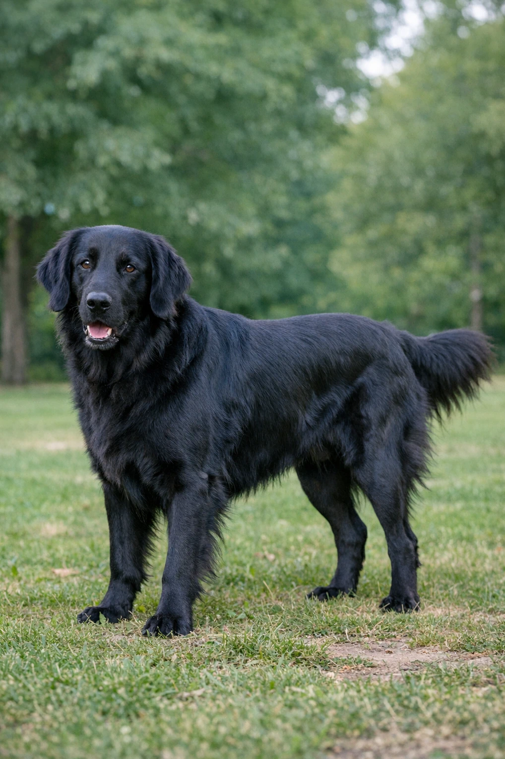 Flat-Coated Retriever in a park