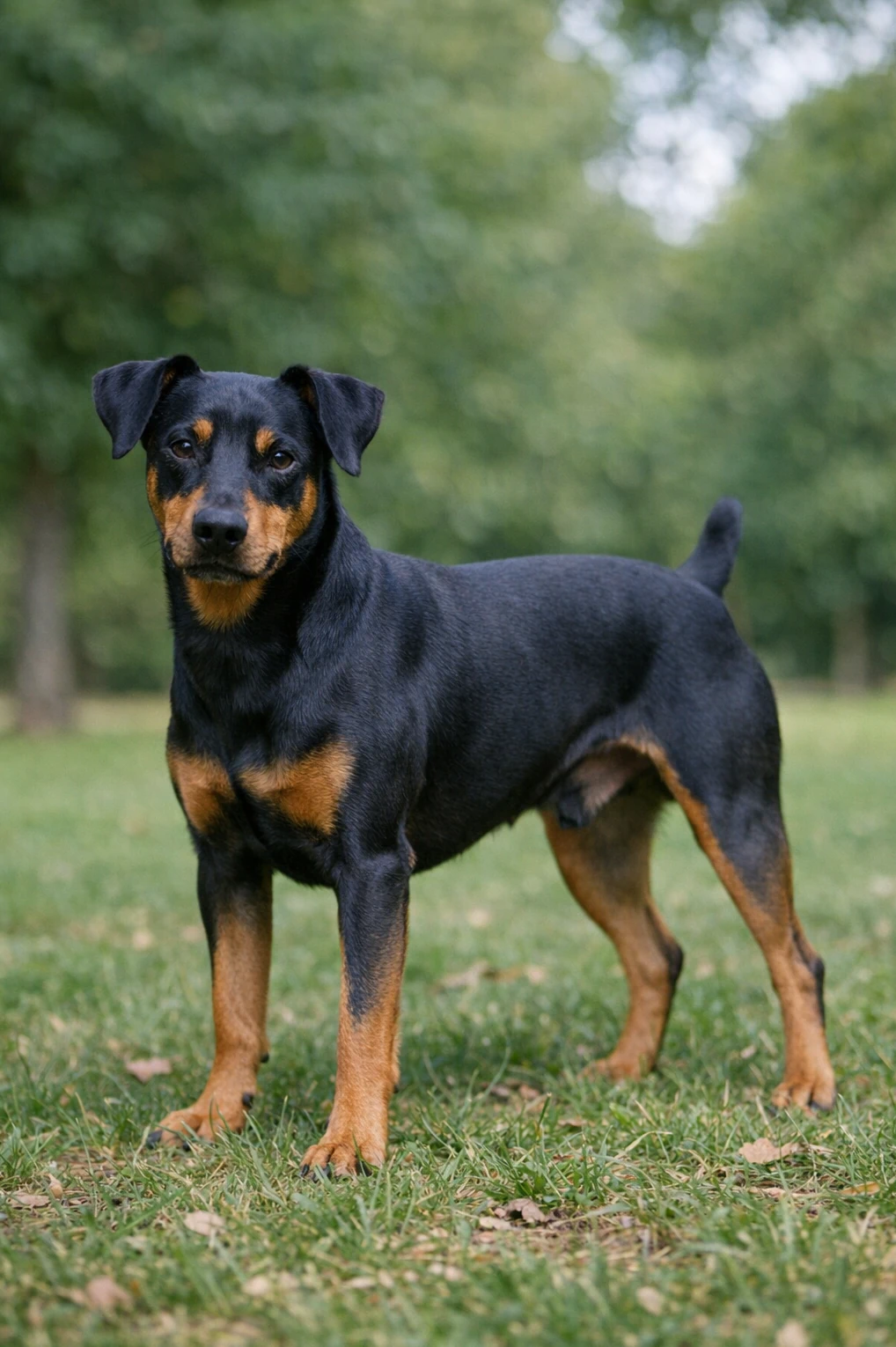 German Pinscher in a park
