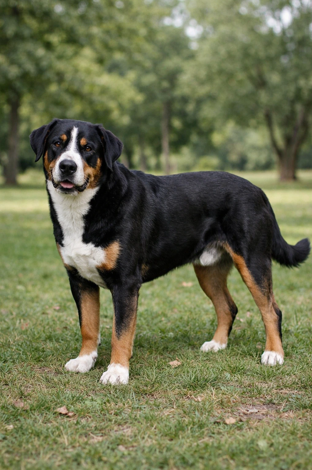 Greater Swiss Mountain Dog in a park