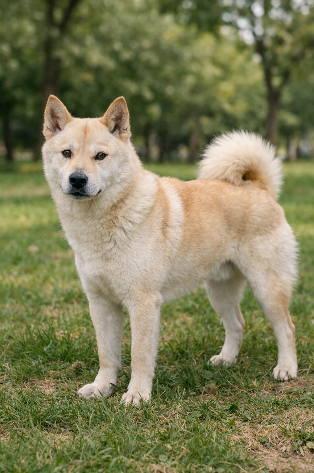 Korean Jindo Dog in a park