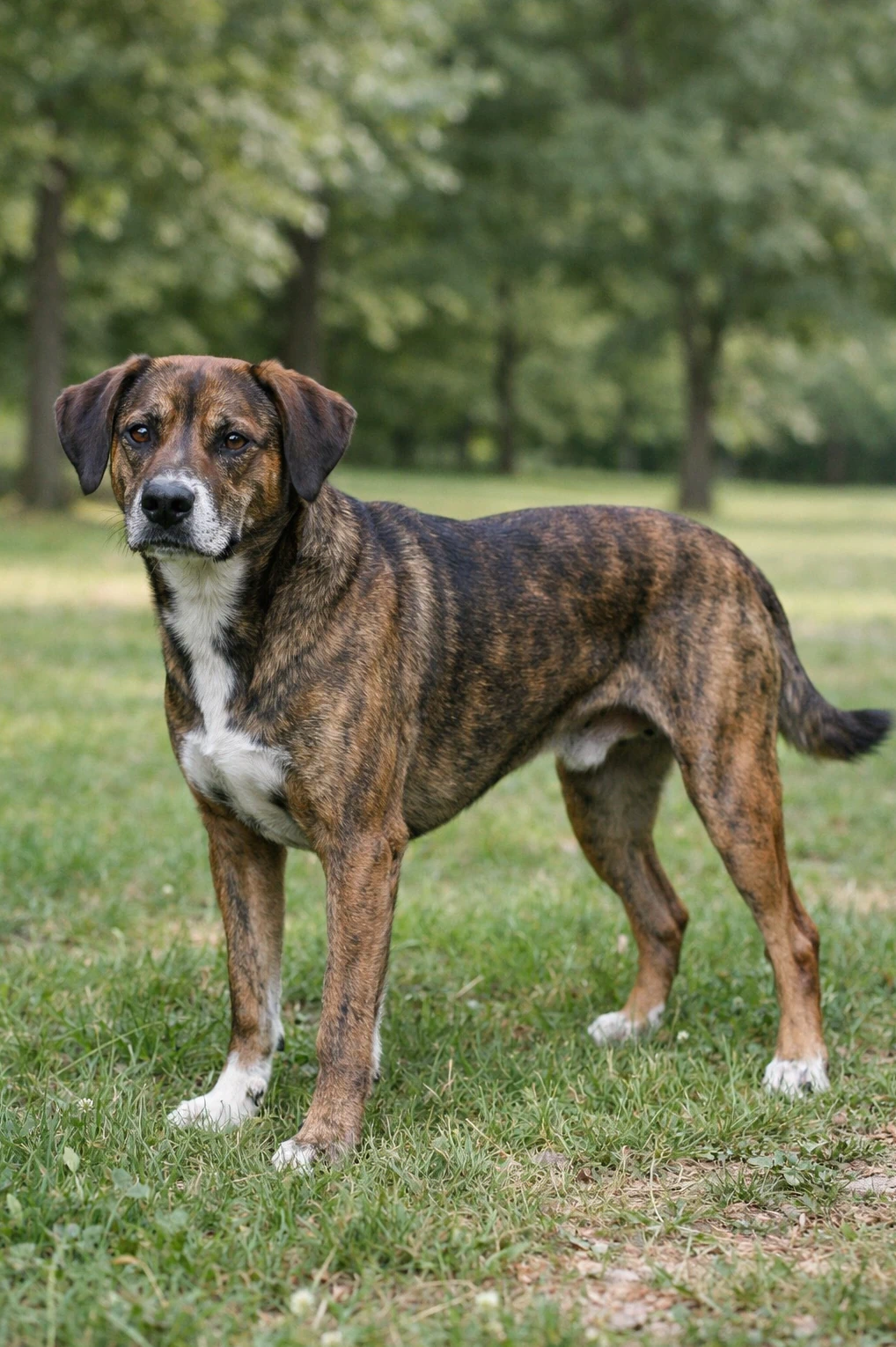 Mountain Cur in a park