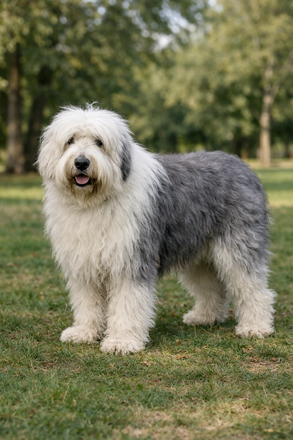 Old English Sheepdog in a park