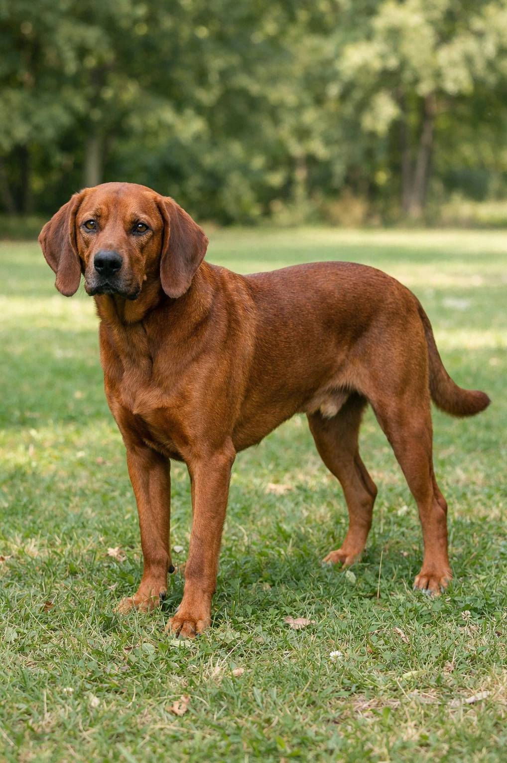 Redbone Coonhound in a park