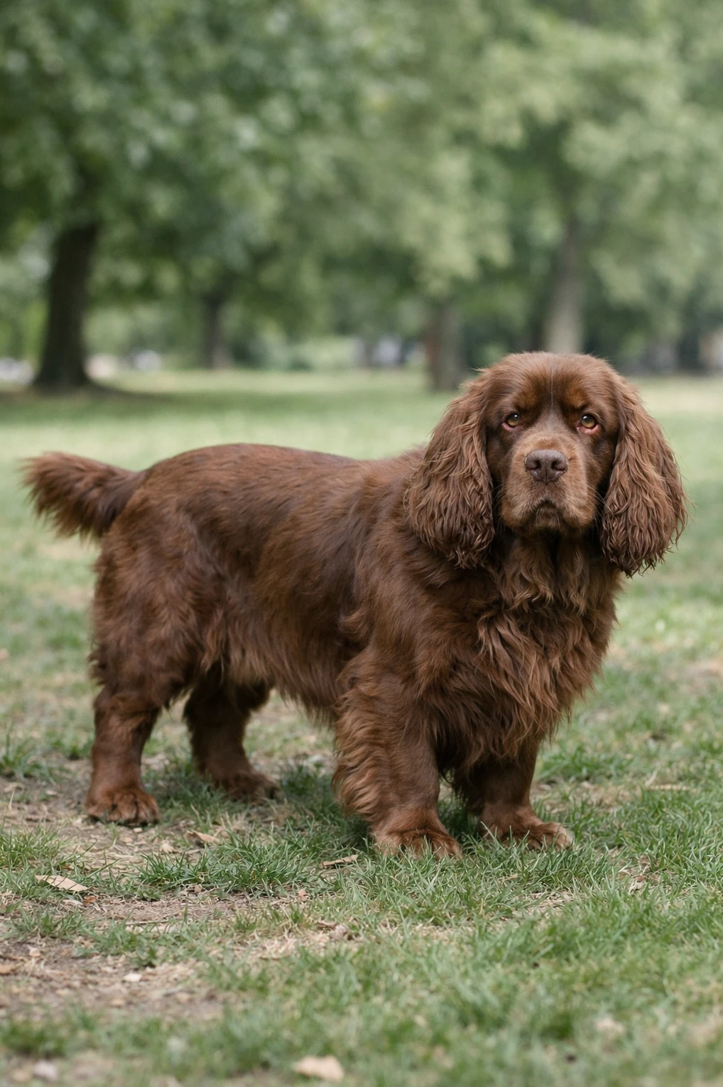 Sussex Spaniel in a park